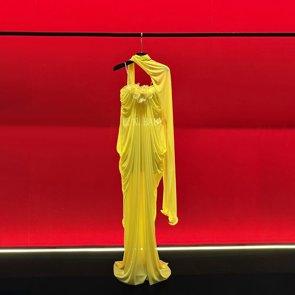 【L.K.BABY】 出水芙蓉 性感绝美云纱褶花朵度假仙女抹胸吊带连衣裙