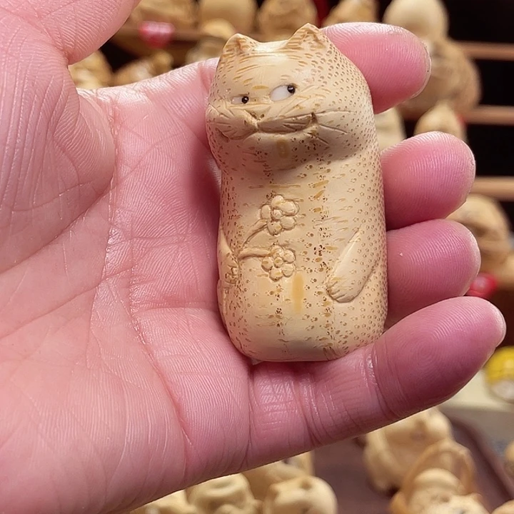 竹竹根雕小猫手把件