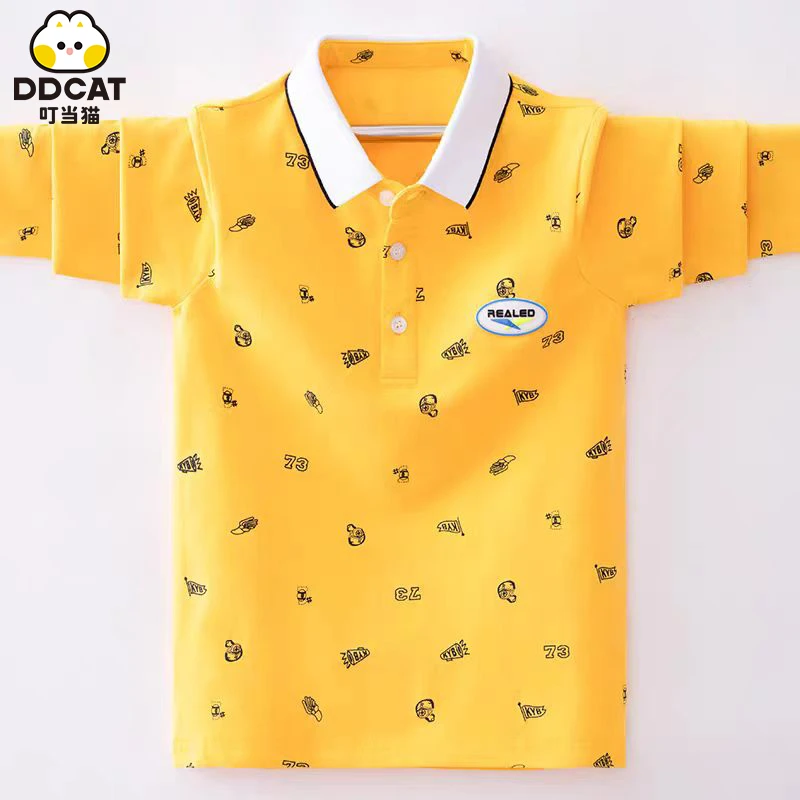 叮当猫男童长袖polo衫春秋新款中大童印花休闲帅气小男孩儿童T恤