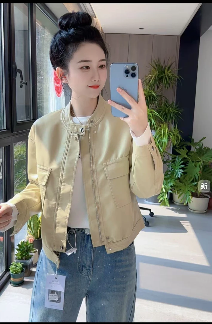 韩君君新款 休闲小皮衣 外套女 宽松显瘦机车时尚短款洋气百搭