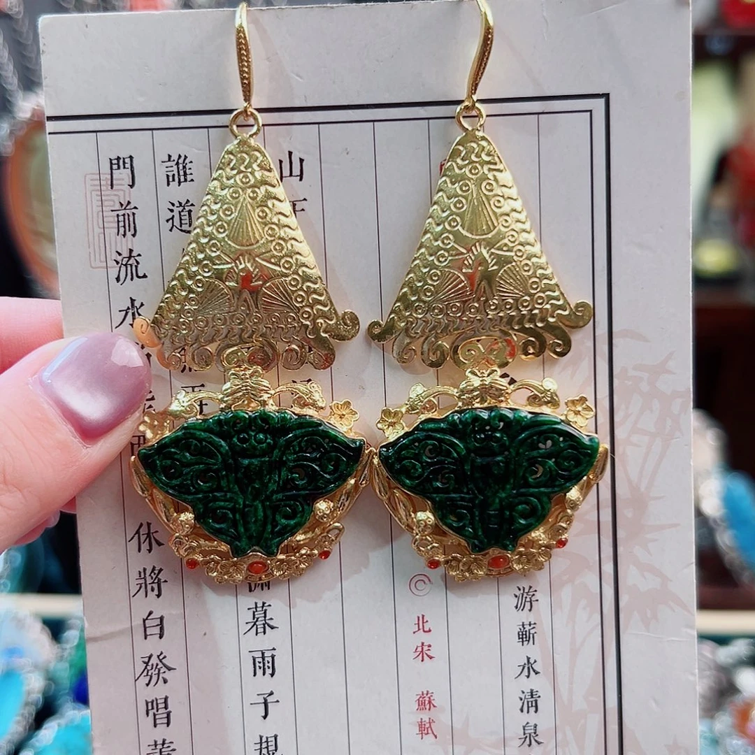 翡翠银S925镶嵌挂件耳环