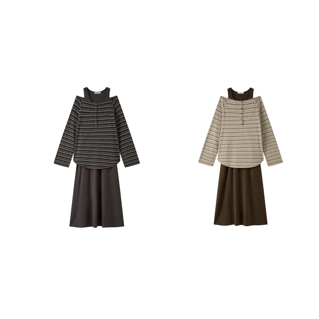 AVVENN  25早秋新品长袖气质裙子甜酷连衣裙宽松秋季显瘦斜肩