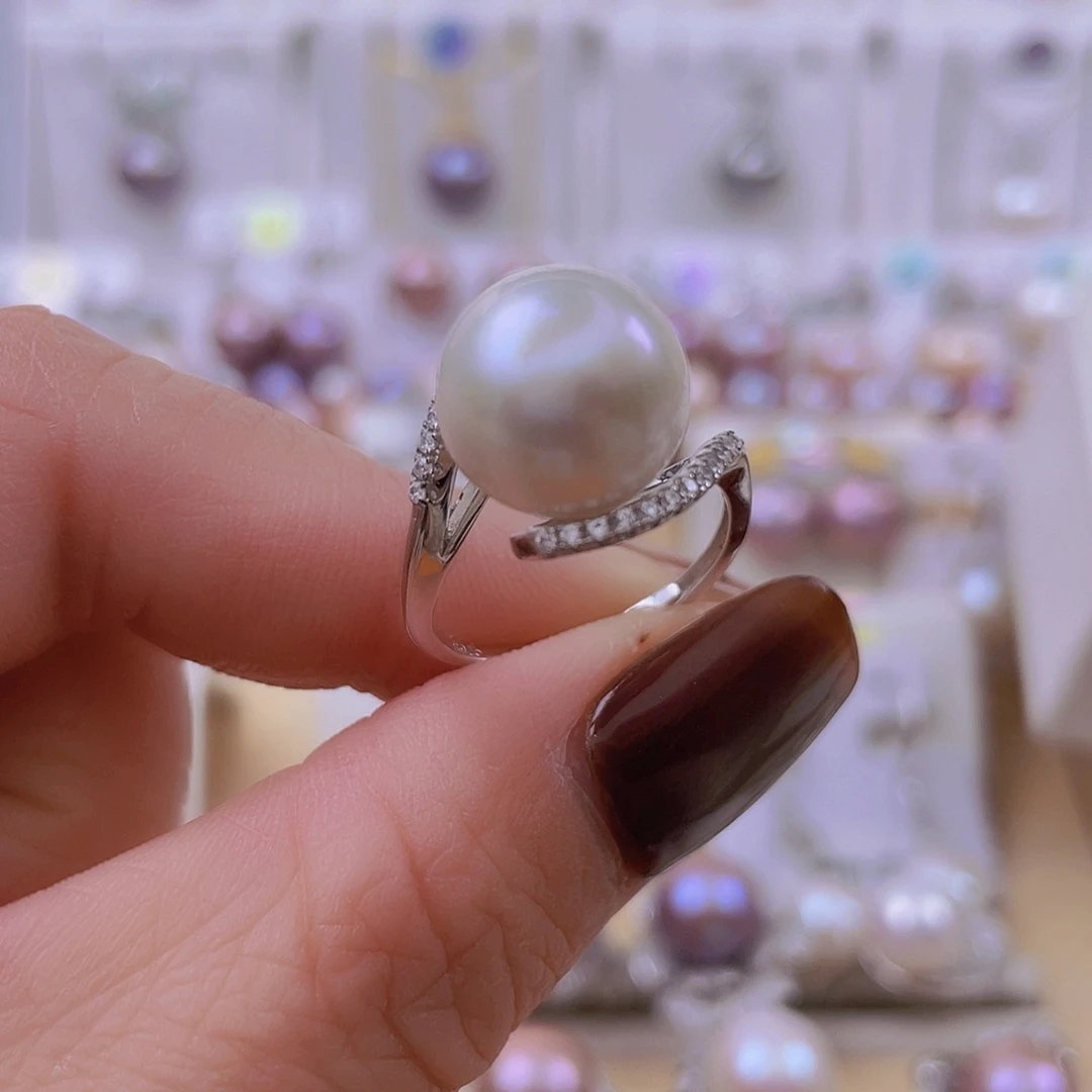 我***心银S925镶嵌淡水珍珠戒指