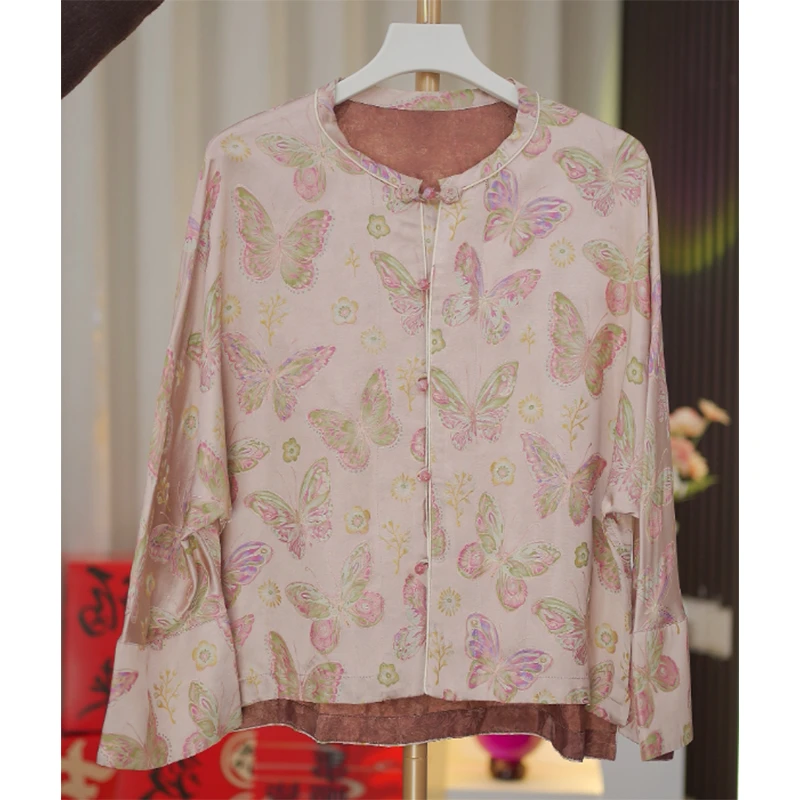 粉蝴蝶-双面穿重磅红云纱新中式老料女上衣外套