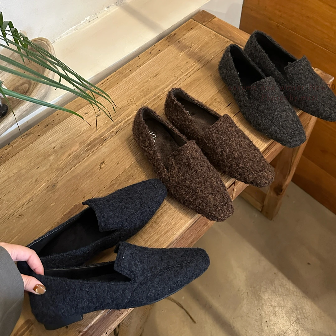 韩版老钱并存-冬款毛绒保暖百搭乐福鞋加绒时尚出圈软底舒适无敌