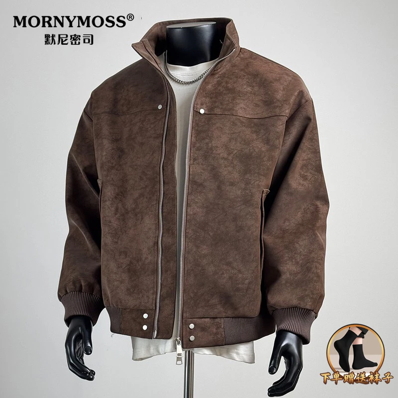 日系复古立领皮衣男2025春季百搭上衣工装外套休闲皮扎染潮男士