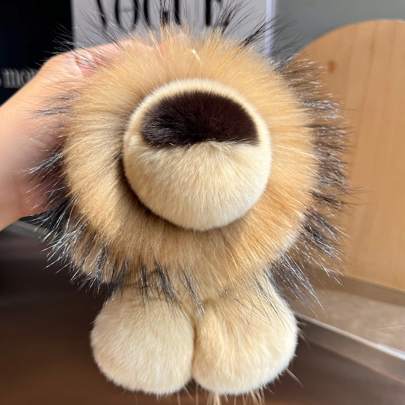 圣诞礼物可爱獭兔毛小狮子钥匙扣书包挂件毛绒公仔玩偶书包包挂件