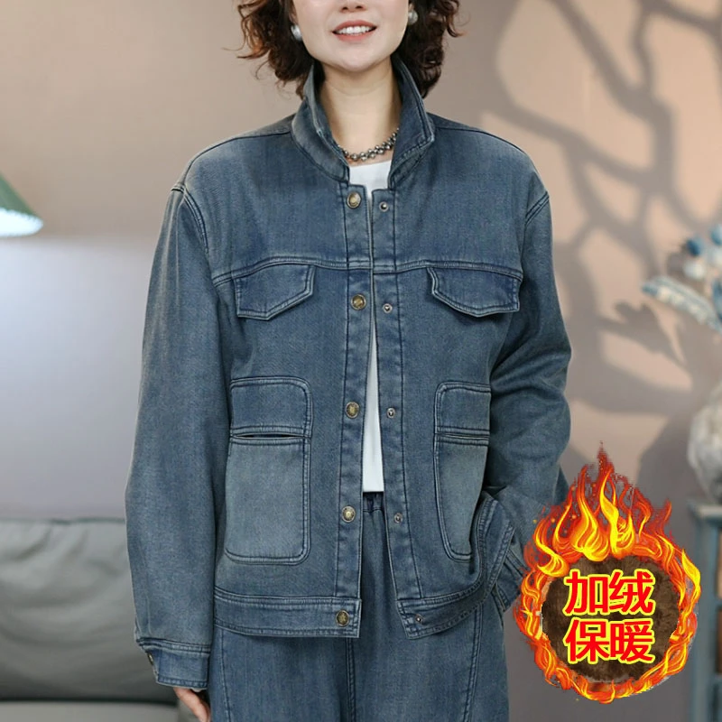 8911云朵绒蓝牛仔棉服加绒加厚女2025宽松显瘦休闲时尚水洗外套