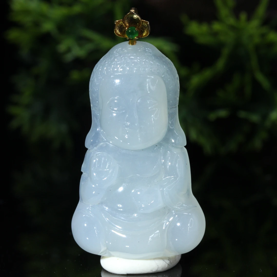 天然缅甸翡翠A货18K金镶童心不泯宝宝佛吊坠/01046007/拍卖