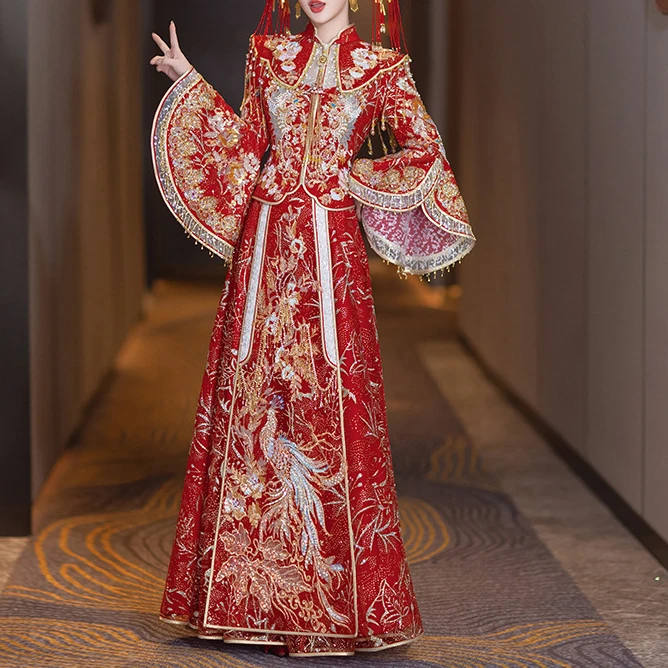 高级感新中式结婚秀禾服新娘纱裙2025新款凤冠霞帔婚礼嫁衣敬酒服