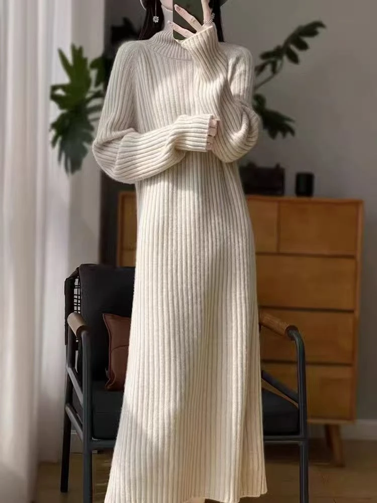 【董小姐优选】7401-7410冬季长款毛衣裙修身时尚气质小众复古美