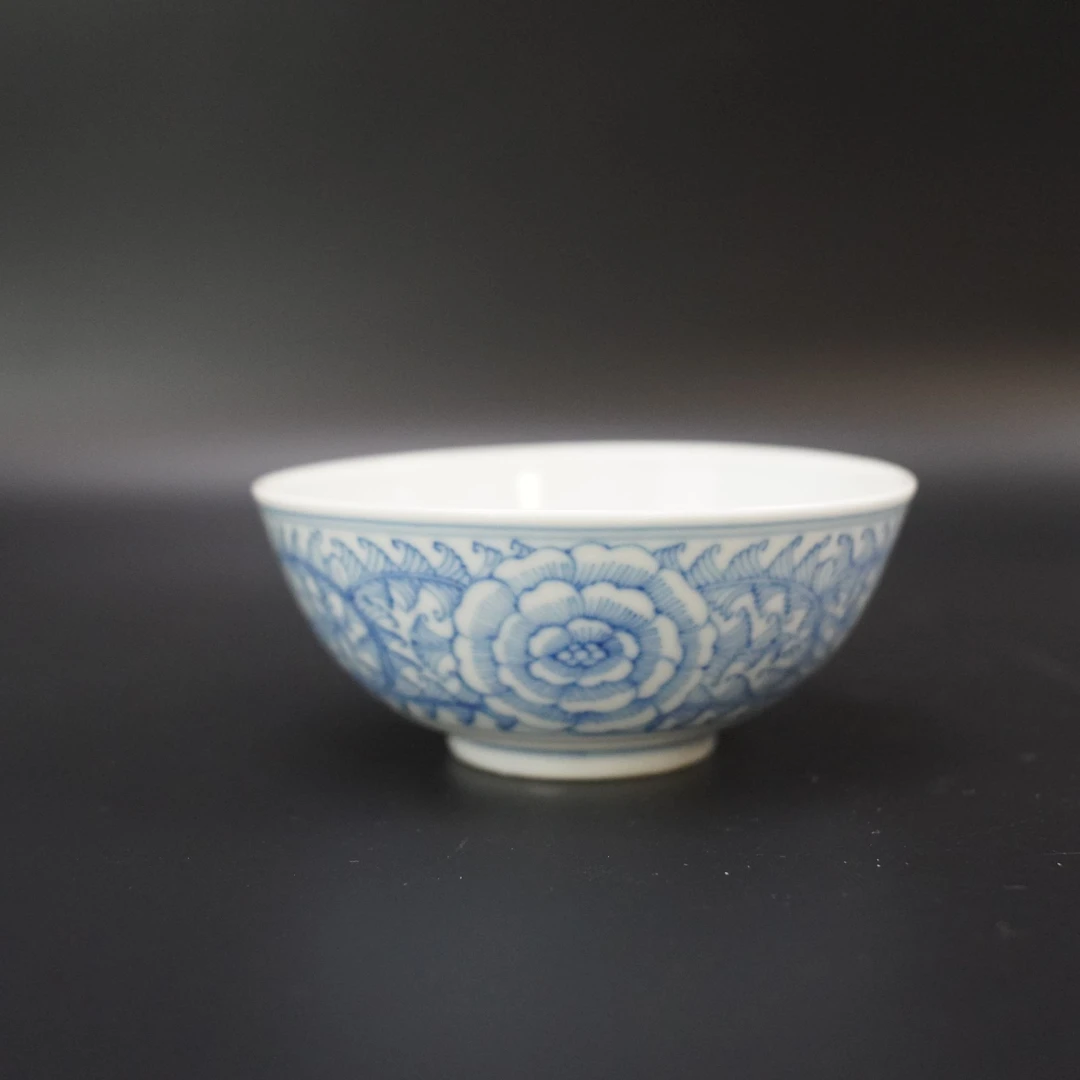 Lot.25110107清光绪青花缠枝花卉纹碗 高：约4.7cm直径：约11.4cm