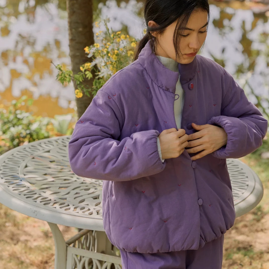 朵朵可可夹棉睡衣女25秋冬福字扣棉柔绒加厚保暖家居服套装cz033