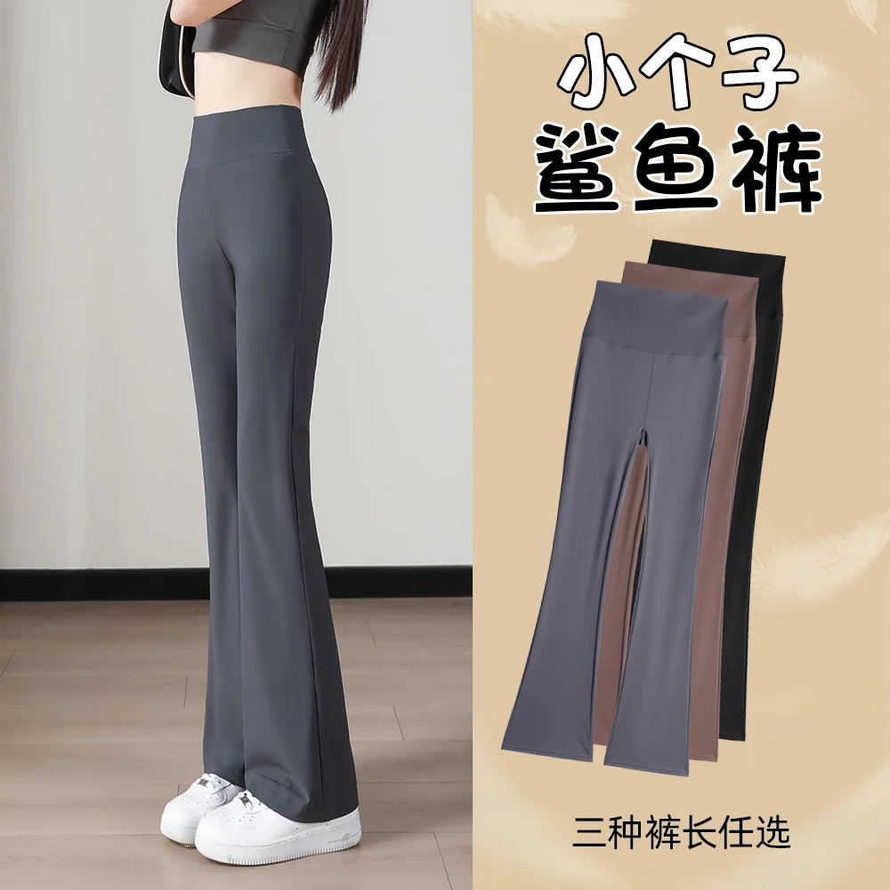 小个子微喇鲨鱼裤女外穿秋冬加绒高腰收腹显瘦窄版阔腿瑜伽喇叭裤