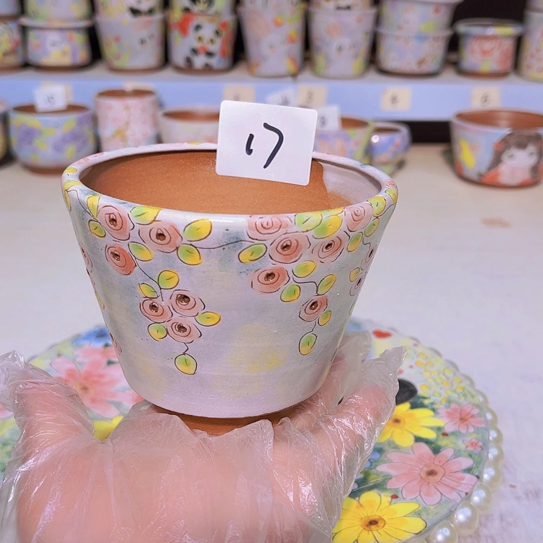 多肉植物手绘花盆粗陶景德镇花盆17