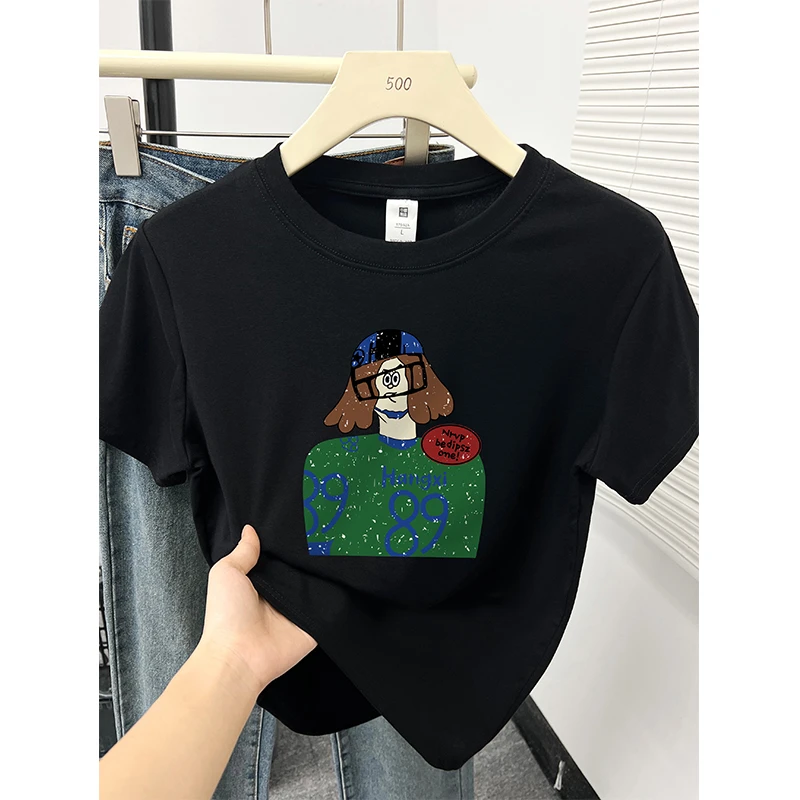 黑色正肩短袖t恤女春季新款韩系ins洋气休闲百搭圆领内搭打底上衣