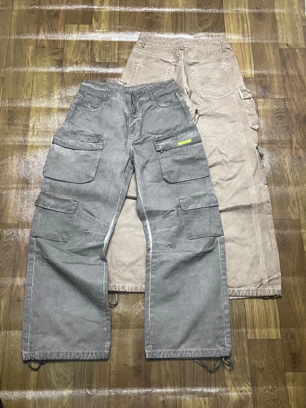 工装裤复古多口袋休闲裤dirty fit风宽松做脏直筒时尚牛仔裤做旧
