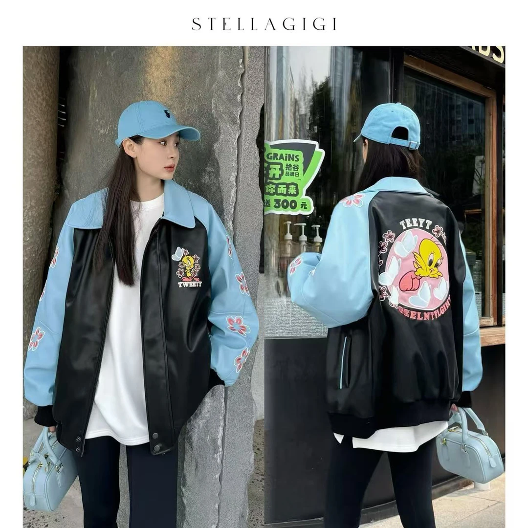 SG / 郭幂幂 AW 美式风 重工花朵刺绣皮衣羽绒服WT-20242326