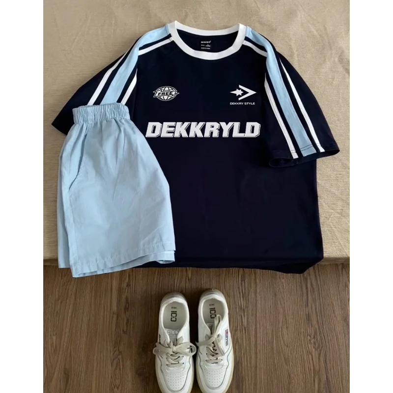 jtrt潮牌美式复古条纹三条杠短袖t恤男女2025新款夏季百搭上衣服