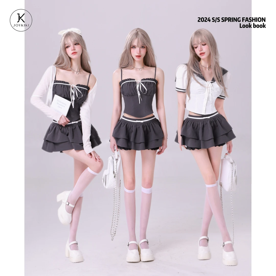 【JOYKIKI 清清!】【模范女idol】学院海军领刺绣拼接衬衫 J24B001