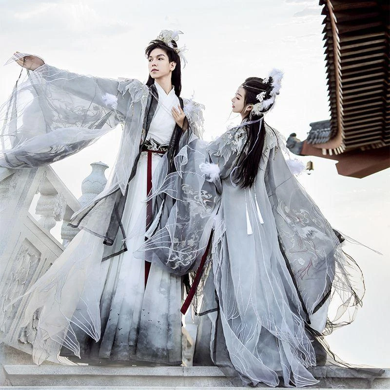 四季汉旭原创汉服魏晋国风齐腰情侣CP【鹤鸣九霄】男女同款武侠走