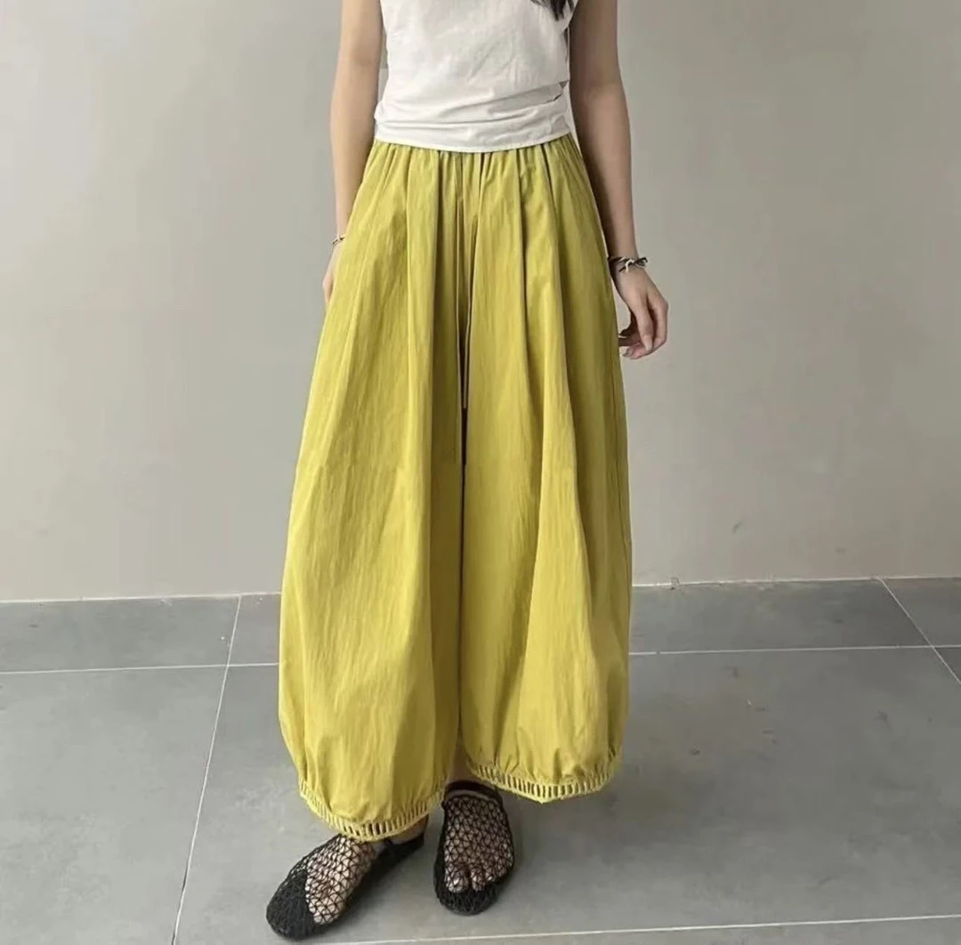 5817灯笼裤宽松镂空休闲裤拼接夏季哈伦裤时尚薄款百搭蕾丝花边