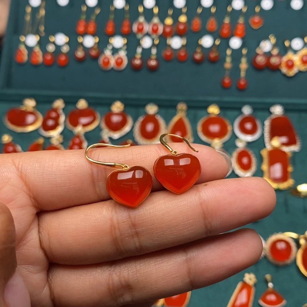 南红玛瑙18k耳钉18K金镶嵌s***e