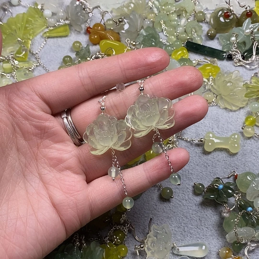 蛇纹石玉未镶嵌耳饰耳环挂件项链