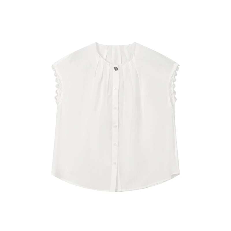 【九月专属】麻感褶皱领小衫W6753