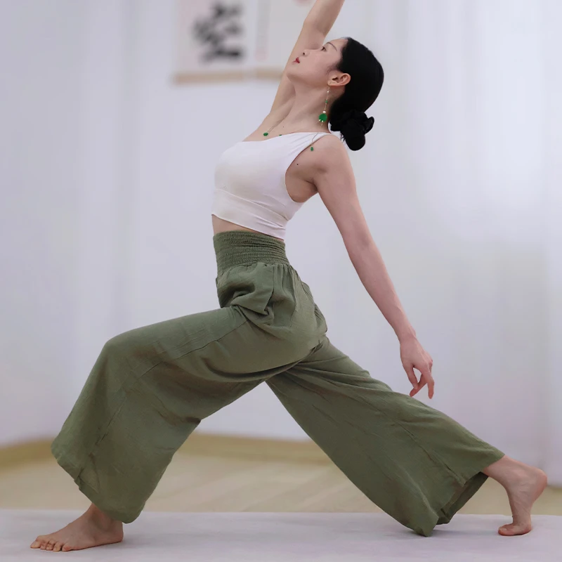 内观流打揽褶皱瑜伽裤女春冥想禅修练功裤高腰显瘦阔腿运动休闲裤