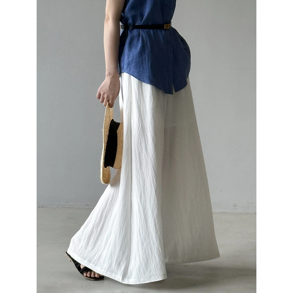 松弛感阔腿大摆山本裤女爆款天丝亚麻夏季气质宽松休闲裤白色复古