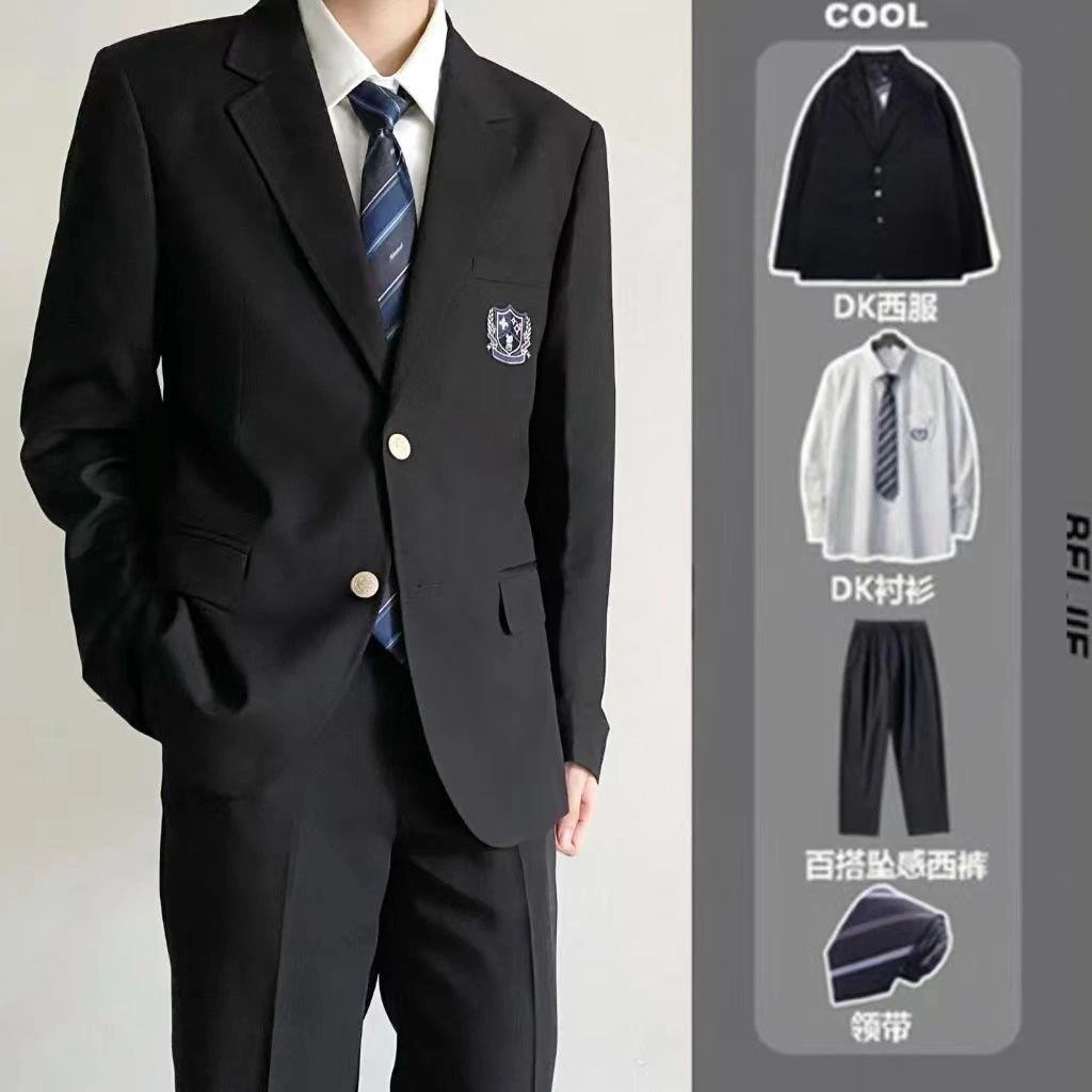 日系学院风DK制服西服套装男加肥大码西装外套痞帅jk学生毕业班服