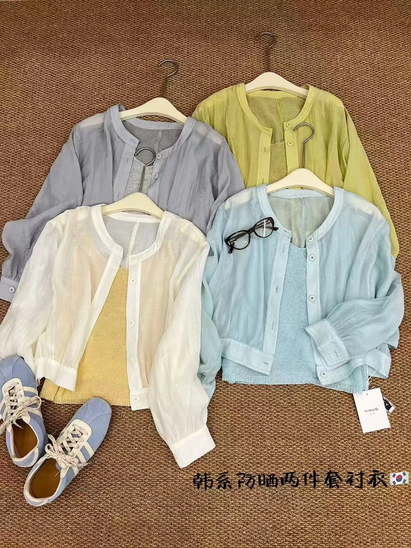 炸款～韩系品牌设计款防晒两件套衬衣8280