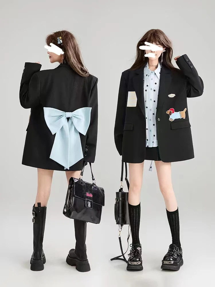 公主  可爱腊肠狗西装外套女春装小西服+背心+休闲裤三件套