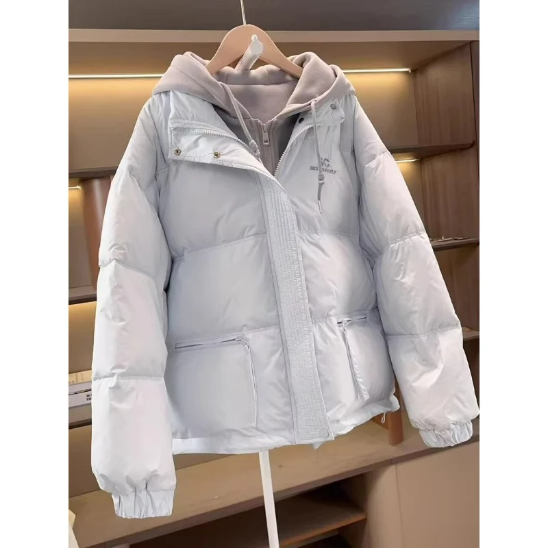 女童加厚保暖连帽白鸭绒羽绒服2025新款冬季假两件冬装洋气外套潮