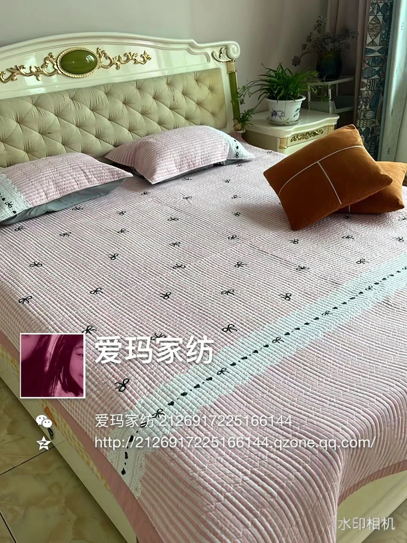 四季通用水洗棉床盖（粉色蝴蝶结