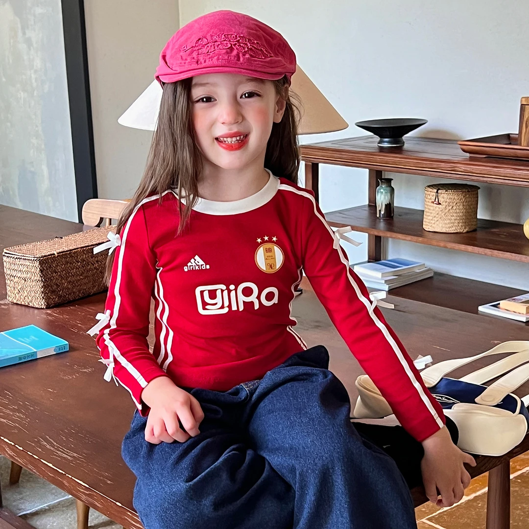 栀了成长记女童装美式时髦印花T恤秋季新款裤子女宝修身长袖上衣