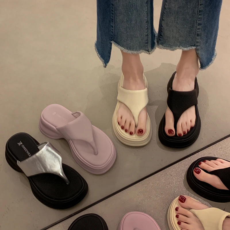 贾不假女鞋夏外穿新款复古潮牌小个子鞋子人字拖厚底沙滩女凉拖鞋