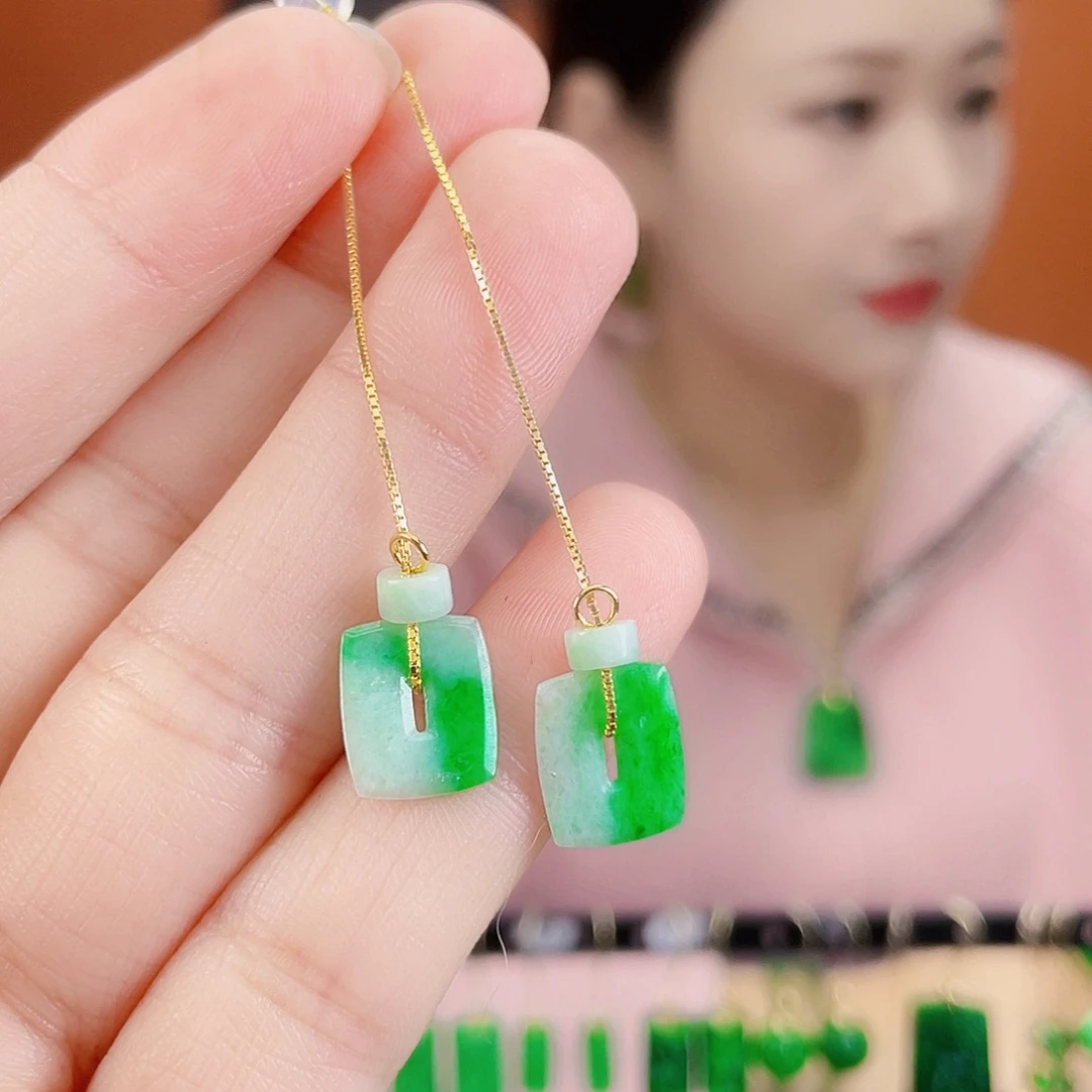 翡翠银S925镶嵌耳饰