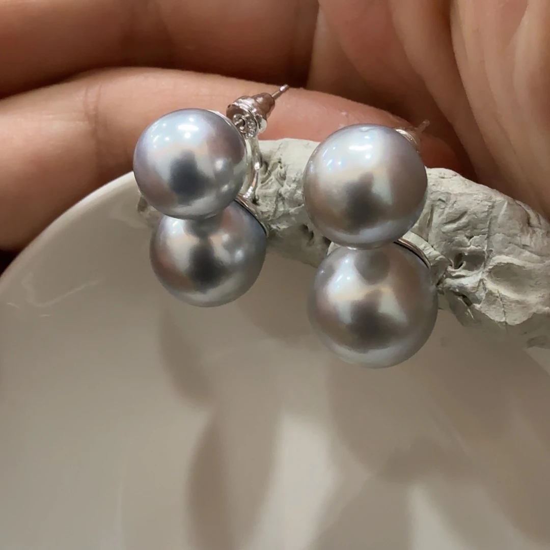 海水珍珠耳饰银S925镶嵌