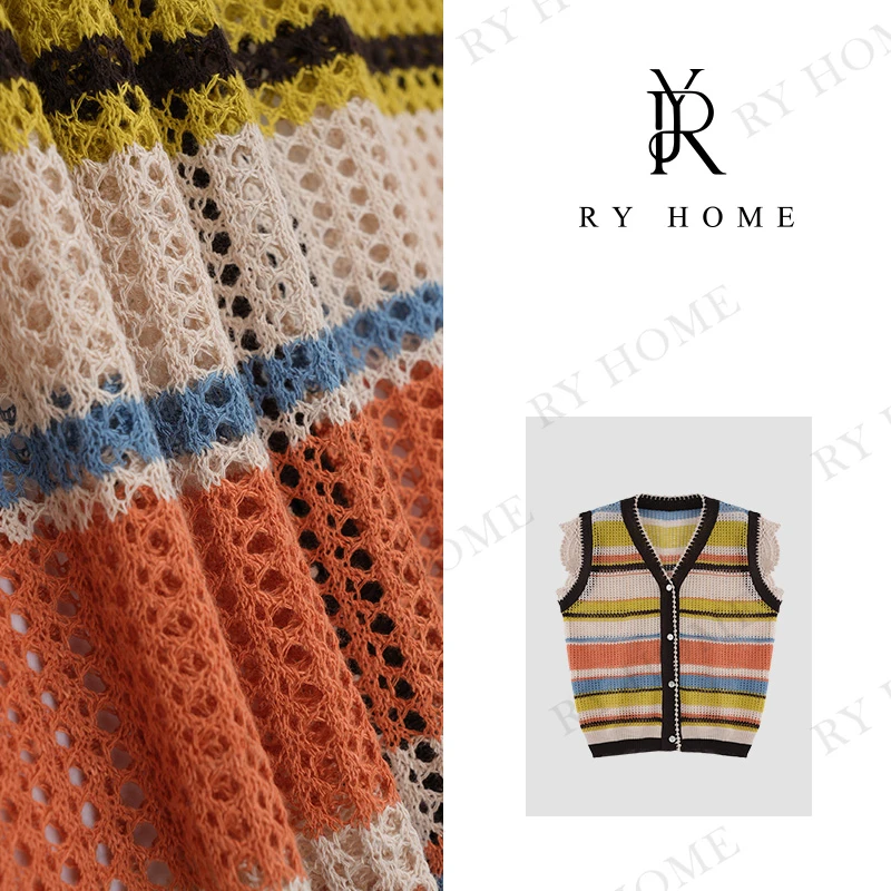 【容雨RYHOME】“夏染”V领镂空无袖撞色上衣24M2600