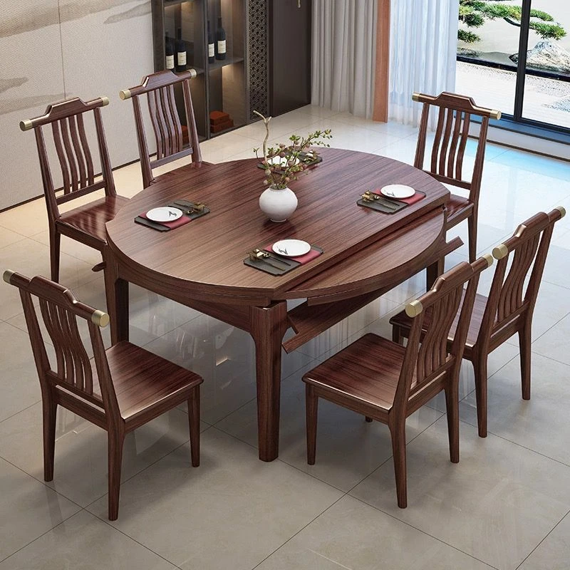 新中式全实木乌金木餐桌椅组合伸缩方圆两用高档家用饭桌可折叠