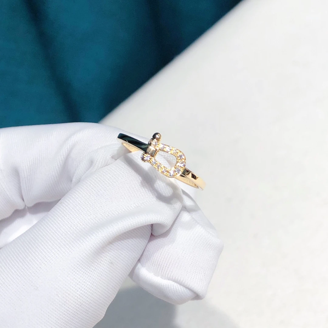 99新 FRED/斐登 Force系列18k黄金镶钻马蹄扣戒指51码