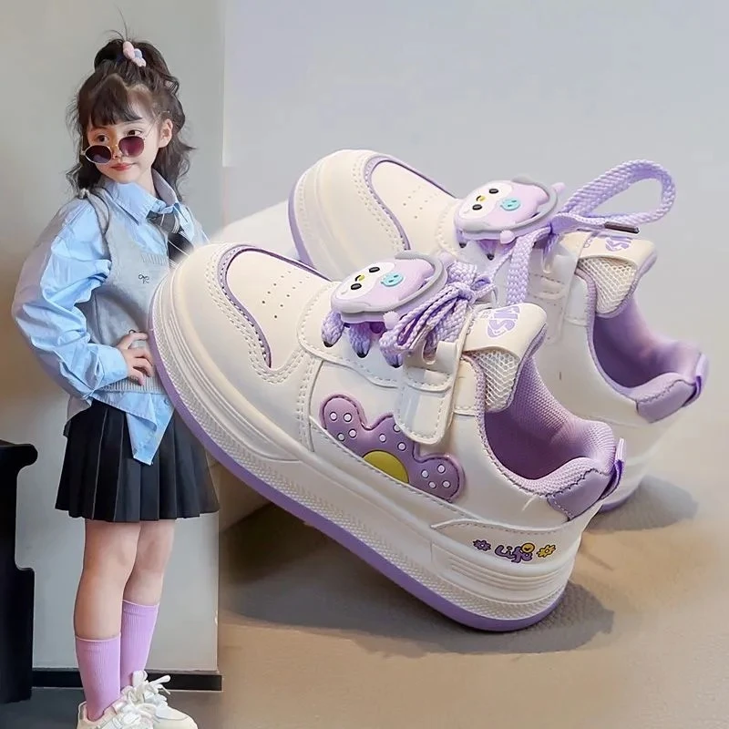 小白鞋新款皮面女孩春秋儿童小白鞋运动鞋女小学生百搭秋季小女孩