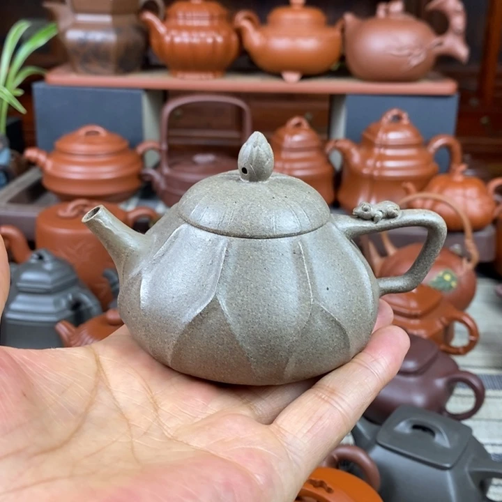 茶壶紫砂莲瓢130cc原矿蟹壳青紫砂特价