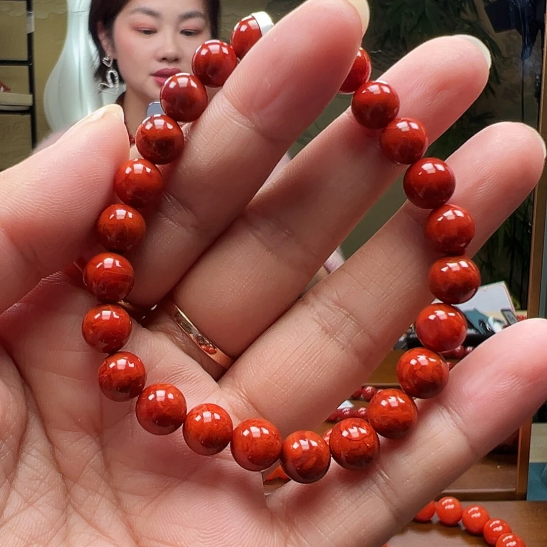 南红玛瑙未镶嵌瓦西牛血火焰纹典藏级圆珠7mm