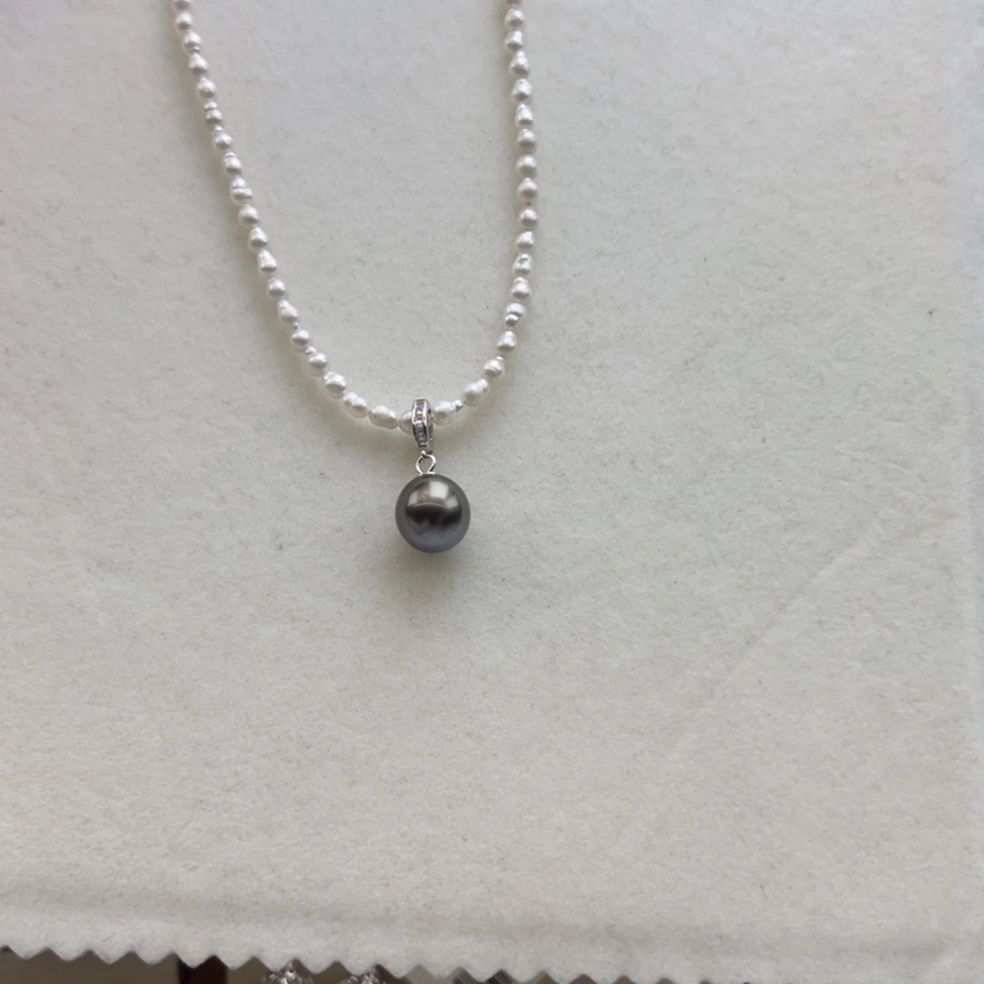 银S925镶嵌套链海水珍珠9.9mm海水大溪地淡水小米珠套链