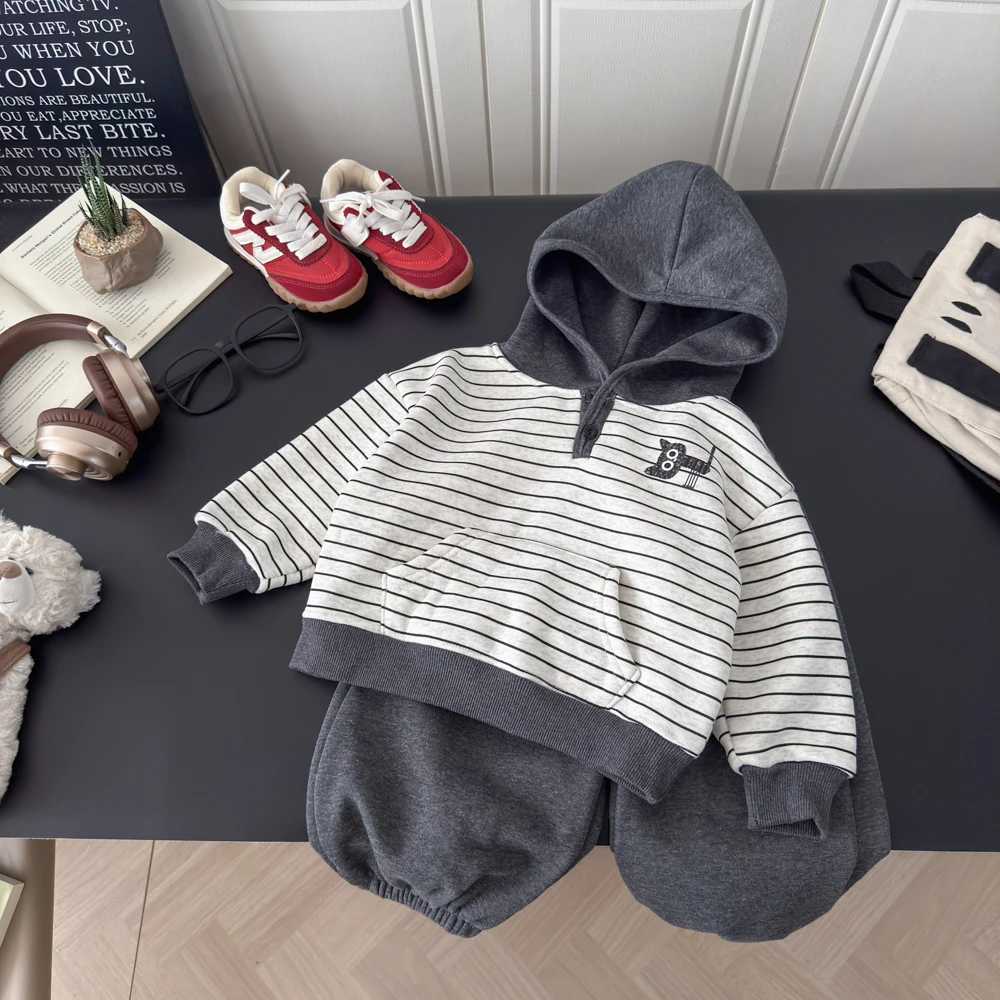 2025秋冬季卫衣套装新款加绒加厚时尚印花休闲卡通宽松韩版套装