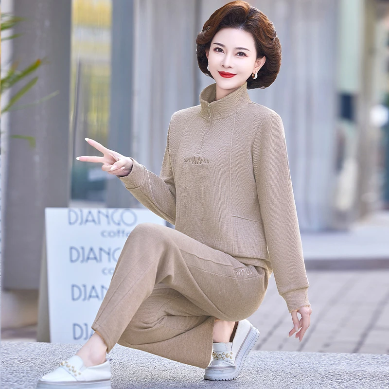 中老年妈妈运动服套装女2025年春秋装新款休闲卫衣裤子中年两件套