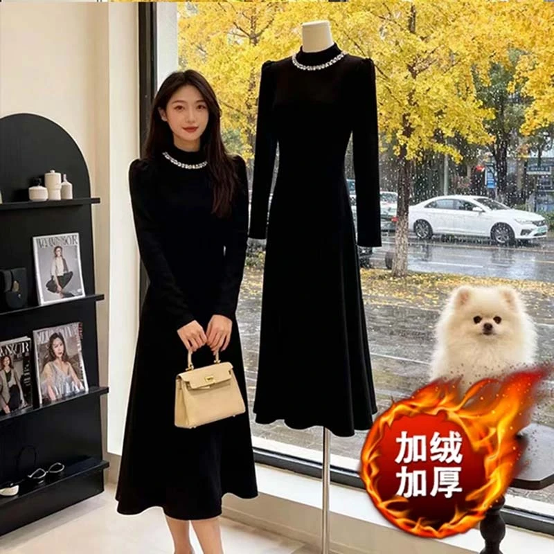 【加绒加厚】秋冬百搭打底裙赫本连衣裙显瘦小黑裙DM0279